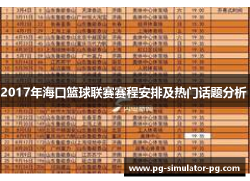 2017年海口篮球联赛赛程安排及热门话题分析 